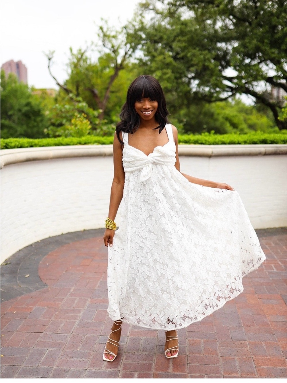Buddy Love White Lace Midi Dress with Front Bow